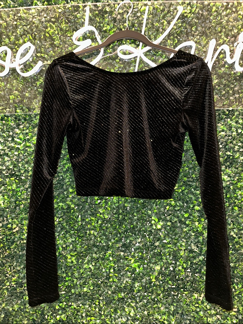 Gianni Bini Black Sparkle Velvet Crop Top - Women